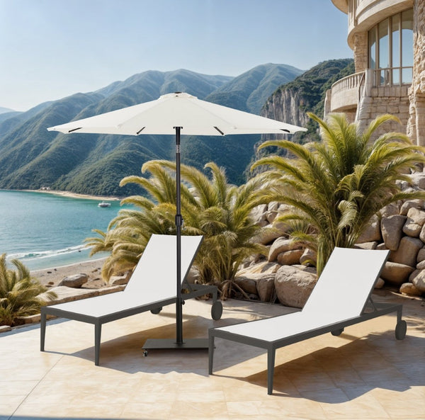 Meridian Furniture Fiji Outdoor Patio Umbrella with Uv Resistant Polyester Canopy and Teak Aluminum Pole Shade White 55016 55016White-U