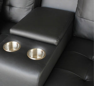 English Elm Gemma Tufted Pvc Sofa Set with Led Lighting Usb Ports Console and Cupholders B2749S00058