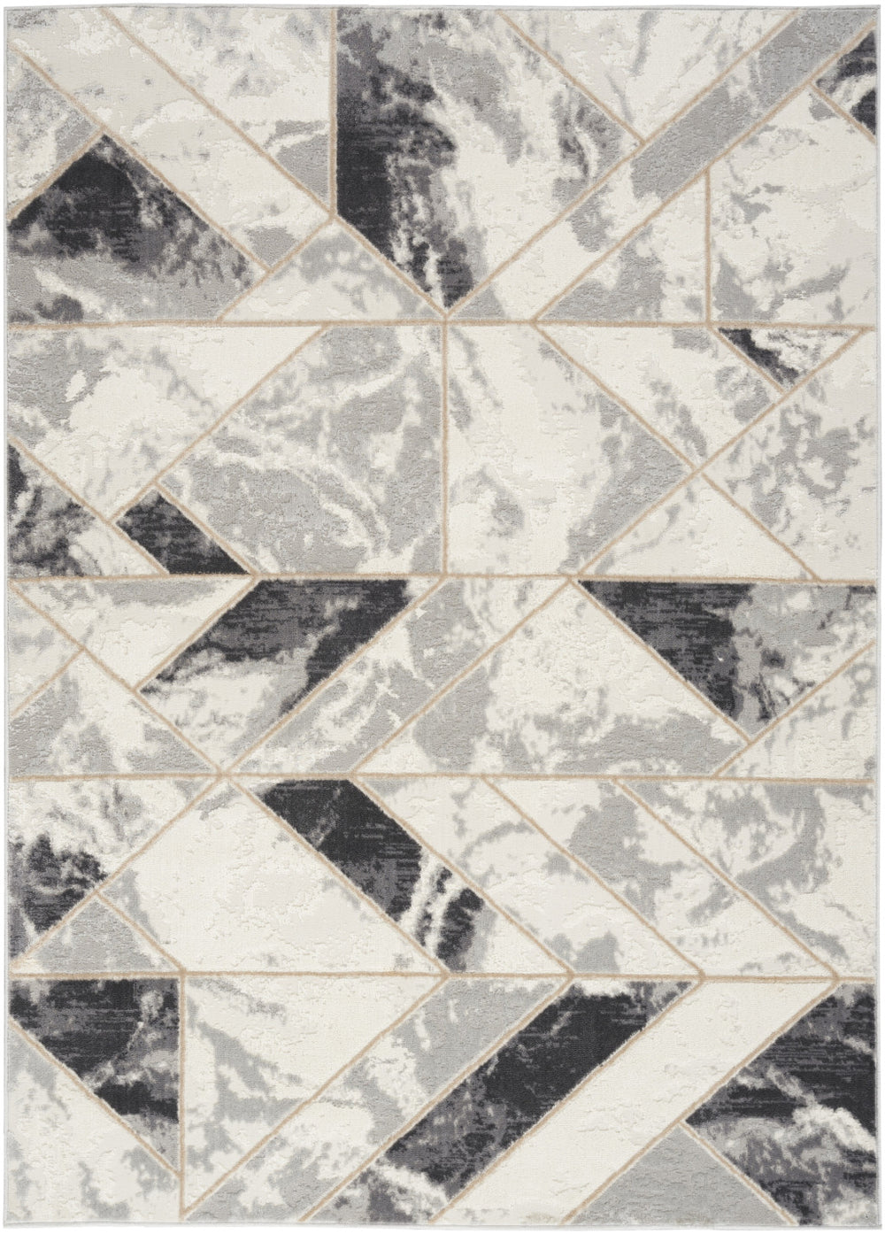 Homeroots 5' X 7' Ivory Black And Gray Abstract Non Skid Area Rug  Polypropylene,Polyester 550170