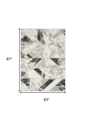 Homeroots 5' X 7' Ivory Black And Gray Abstract Non Skid Area Rug  Polypropylene,Polyester 550170