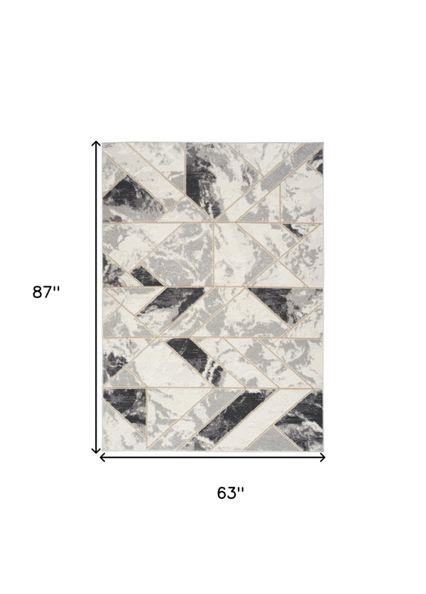 Homeroots 5' X 7' Ivory Black And Gray Abstract Non Skid Area Rug  Polypropylene,Polyester 550170