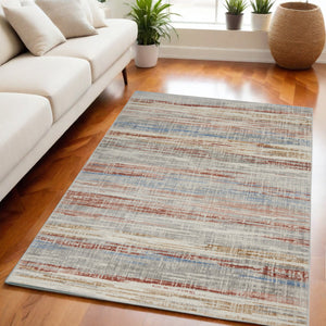 Homeroots 5' X 7' Ivory Blue And Brown Abstract Non Skid Area Rug  Polypropylene,Polyester 550173