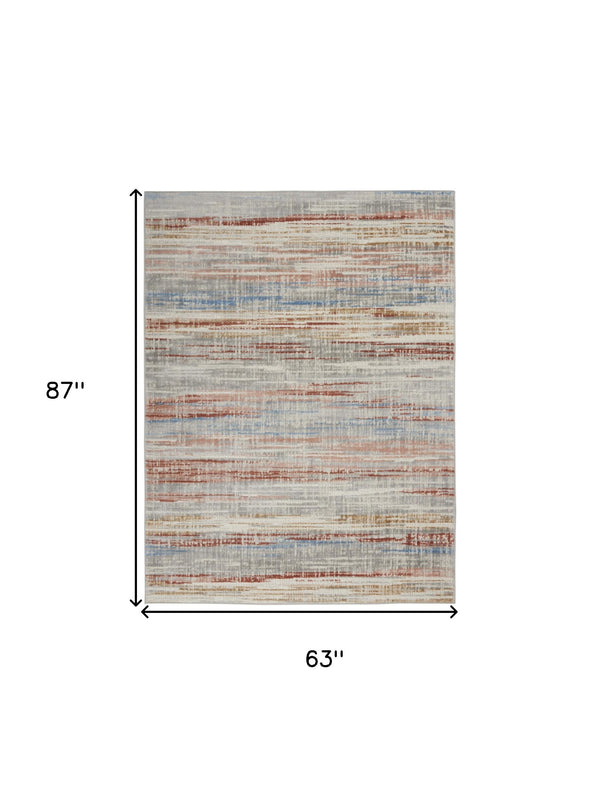 Homeroots 5' X 7' Ivory Blue And Brown Abstract Non Skid Area Rug  Polypropylene,Polyester 550173