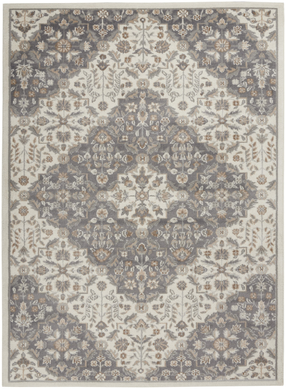 Homeroots 5' X 7' Ivory And Gray Floral Non Skid Area Rug  Polypropylene,Polyester 550175