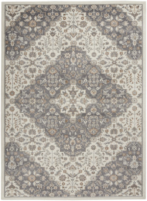 Homeroots 5' X 7' Ivory And Gray Floral Non Skid Area Rug  Polypropylene,Polyester 550175