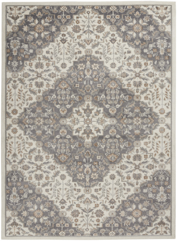 Homeroots 5' X 7' Ivory And Gray Floral Non Skid Area Rug  Polypropylene,Polyester 550175