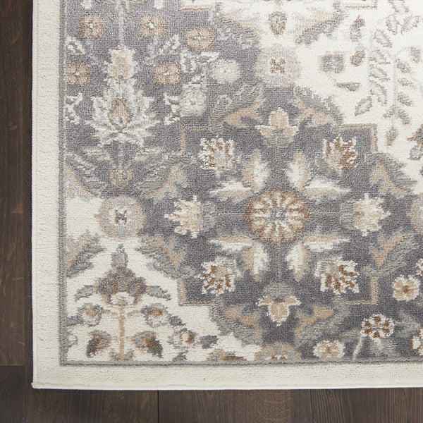 Homeroots 5' X 7' Ivory And Gray Floral Non Skid Area Rug  Polypropylene,Polyester 550175