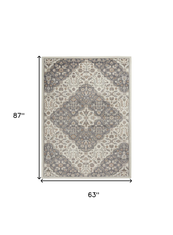 Homeroots 5' X 7' Ivory And Gray Floral Non Skid Area Rug  Polypropylene,Polyester 550175