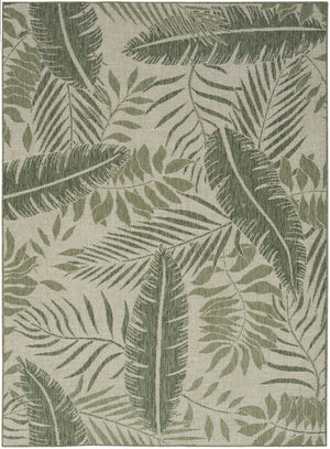 HomeRoots 6' X 9' Ivory and Green Palm Leaf Rug - Stylish Indoor/Outdoor Design for Tropical Vibes & Easy Care 550177