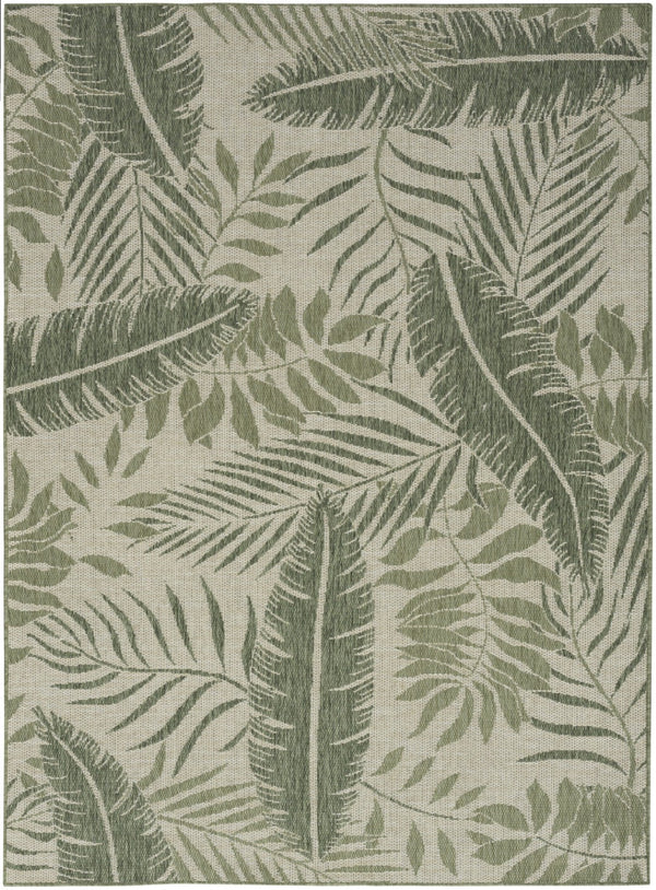 HomeRoots 6' X 9' Ivory and Green Palm Leaf Rug - Stylish Indoor/Outdoor Design for Tropical Vibes & Easy Care 550177