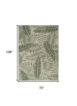 HomeRoots 6' X 9' Ivory and Green Palm Leaf Rug - Stylish Indoor/Outdoor Design for Tropical Vibes & Easy Care 550177