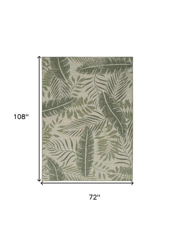 HomeRoots 6' X 9' Ivory and Green Palm Leaf Rug - Stylish Indoor/Outdoor Design for Tropical Vibes & Easy Care 550177