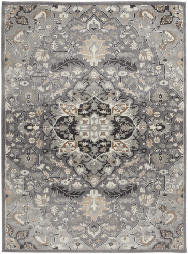 Homeroots 5' X 7' Black And Gray Floral Medallion Non Skid Area Rug  Polypropylene,Polyester 550178