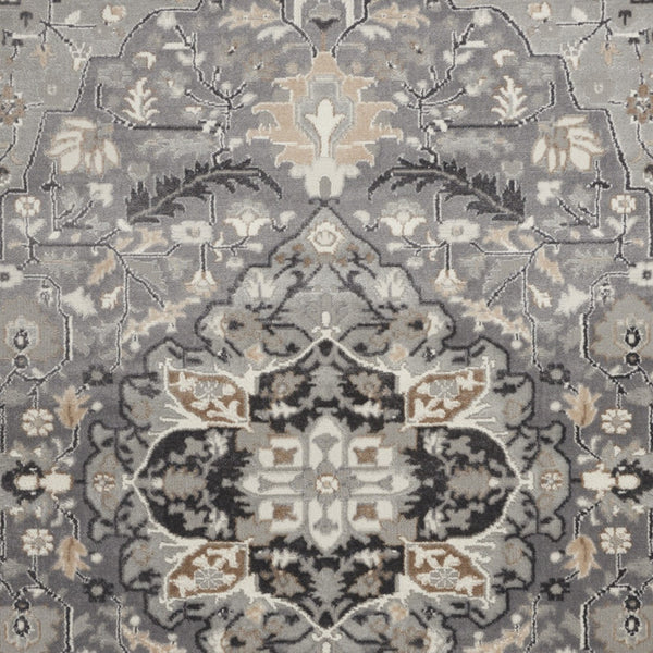 Homeroots 5' X 7' Black And Gray Floral Medallion Non Skid Area Rug  Polypropylene,Polyester 550178