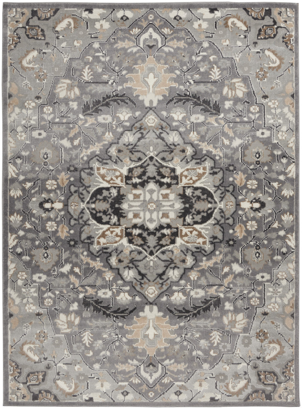 Homeroots 6' X 9' Black And Gray Floral Medallion Non Skid Area Rug  Polypropylene,Polyester 550179