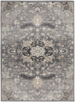 Homeroots 6' X 9' Black And Gray Floral Medallion Non Skid Area Rug  Polypropylene,Polyester 550179