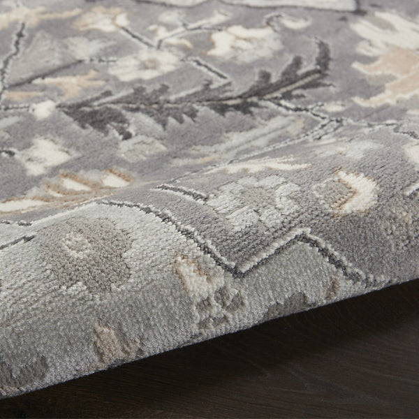 HomeRoots 6' Elegant Ivory Black and Gray Floral Area Rug - Non-Skid, Durable, Perfect for High-Traffic Spaces 6' X 9' 550179