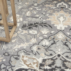 HomeRoots 6' Elegant Ivory Black and Gray Floral Area Rug - Non-Skid, Durable, Perfect for High-Traffic Spaces 6' X 9' 550179