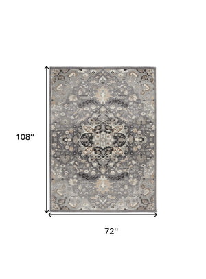 Homeroots 6' X 9' Black And Gray Floral Medallion Non Skid Area Rug  Polypropylene,Polyester 550179