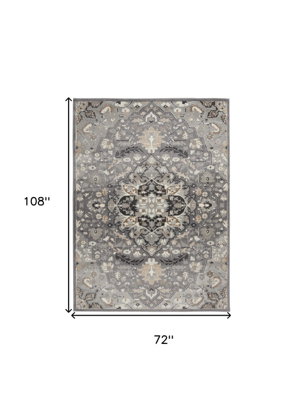 Homeroots 6' X 9' Black And Gray Floral Medallion Non Skid Area Rug  Polypropylene,Polyester 550179