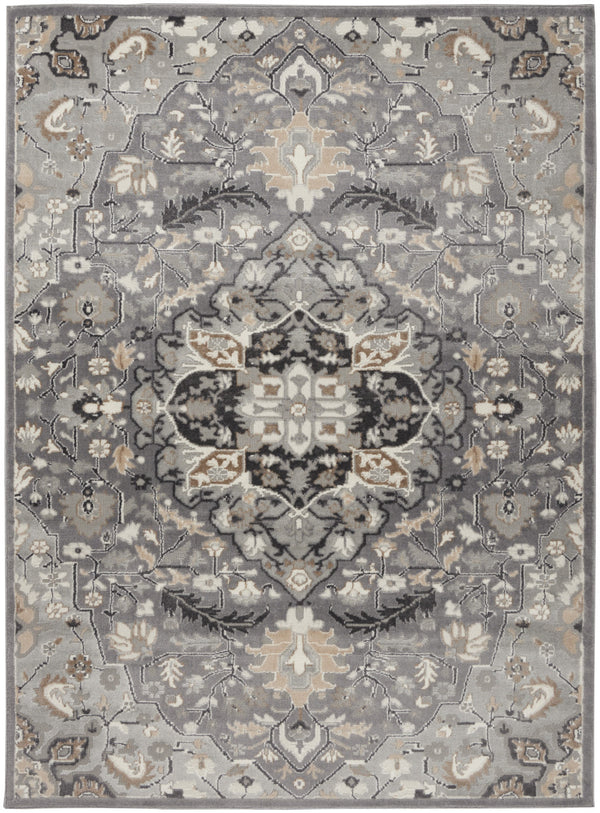 Homeroots 6' X 9' Black And Gray Floral Medallion Non Skid Area Rug  Polypropylene,Polyester 550179