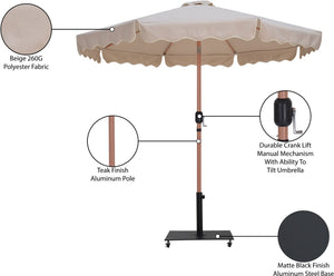 Meridian Furniture Amalfi Resort Style Outdoor Patio Umbrella with Uv Resistant Polyester and Teak Pole 55017Beige-AB