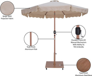 Meridian Furniture Amalfi Resort Style Outdoor Patio Umbrella with Teak Pole and Wheeled Base 55017Beige-AT