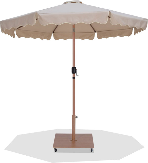 Meridian Furniture Amalfi Resort Style Outdoor Patio Umbrella with Teak Pole and Wheeled Base 55017Beige-AT