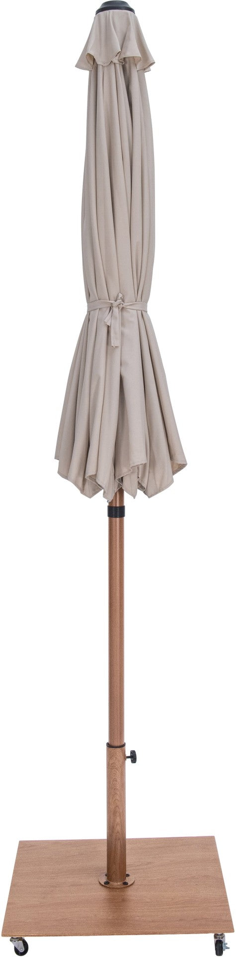 Meridian Furniture Amalfi Resort Style Outdoor Patio Umbrella with Teak Pole and Wheeled Base 55017Beige-AT
