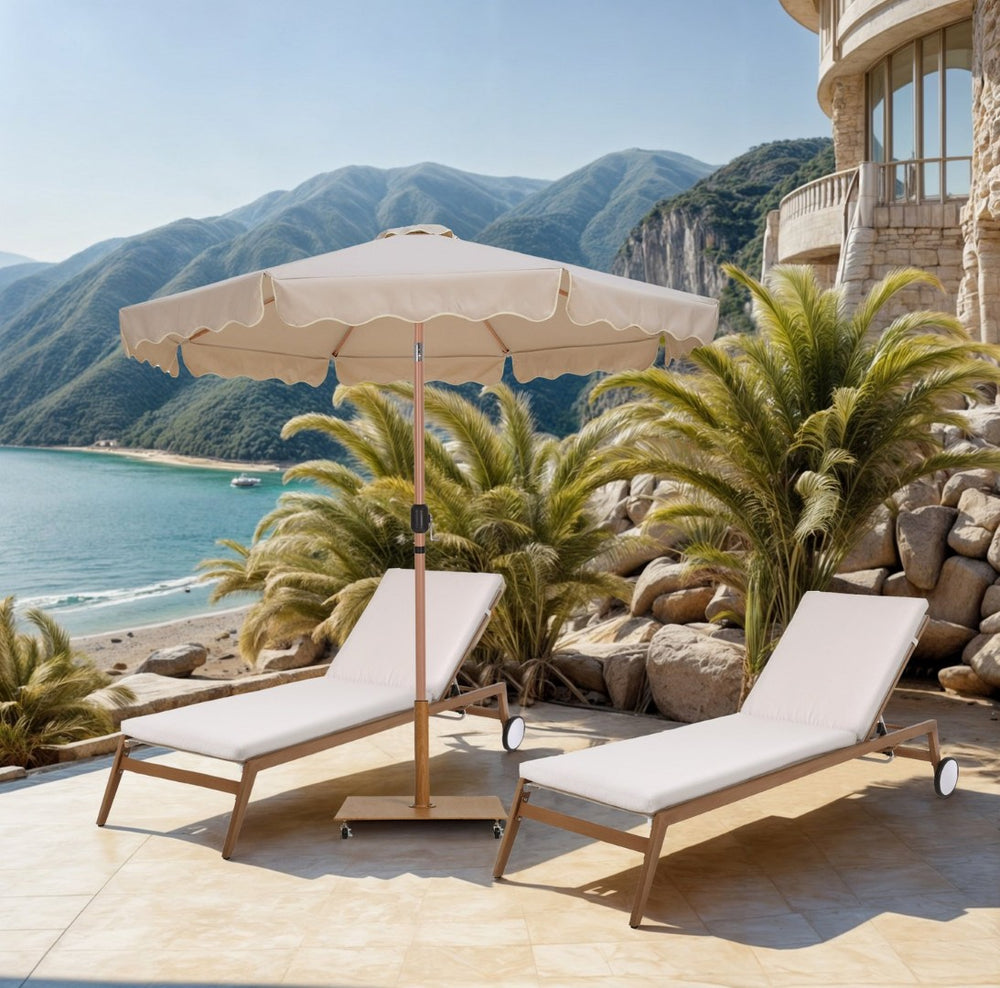 Meridian Furniture Amalfi Resort Style Outdoor Patio Umbrella with Teak Pole and Wheeled Base 55017Beige-AT