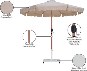 Meridian Furniture Amalfi Resort Style Outdoor Patio Umbrella with Rolling Base and Teak Pole 55017Beige-AW