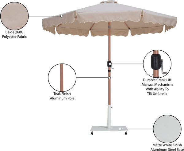 Meridian Furniture Amalfi Resort Style Outdoor Patio Umbrella with Rolling Base and Teak Pole 55017Beige-AW