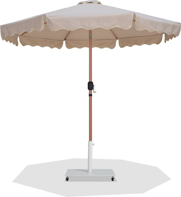 Meridian Furniture Amalfi Resort Style Outdoor Patio Umbrella with Rolling Base and Teak Pole 55017Beige-AW