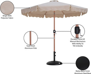 Meridian Furniture Amalfi Oversized Market Umbrella with Base Water Resistant Teak Finish Pole 55017Beige-BB