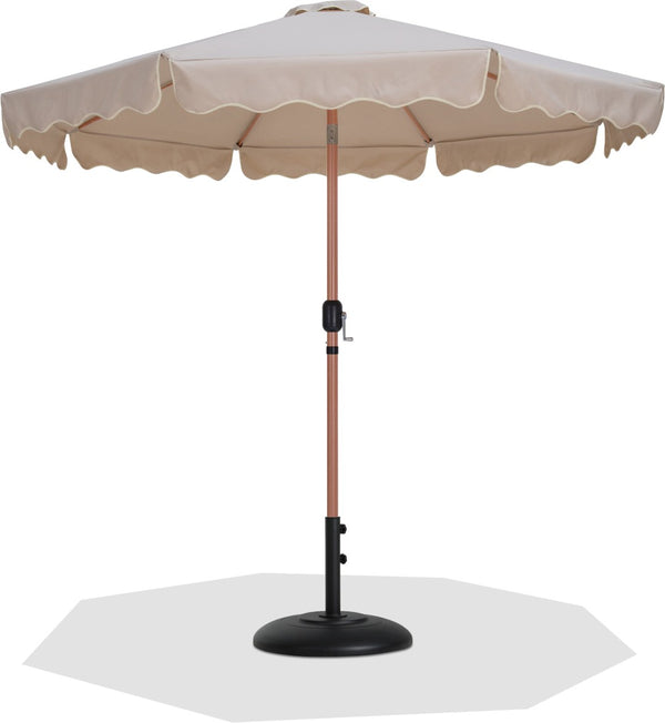 Meridian Furniture Amalfi Oversized Market Umbrella with Base Water Resistant Teak Finish Pole 55017Beige-BB