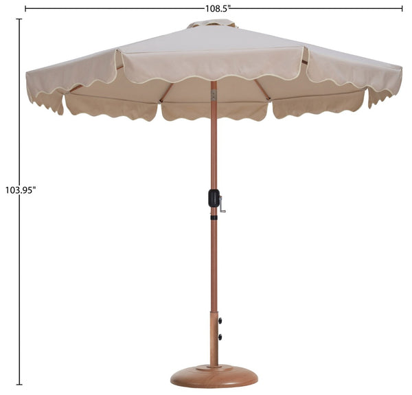 Meridian Furniture Amalfi Resort Style Polyester Canopy Patio Umbrella with Teak Pole and Base Set 55017Beige-BT
