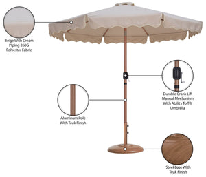 Meridian Furniture Amalfi Resort Style Polyester Canopy Patio Umbrella with Teak Pole and Base Set 55017Beige-BT
