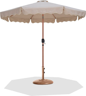 Meridian Furniture Amalfi Resort Style Polyester Canopy Patio Umbrella with Teak Pole and Base Set 55017Beige-BT