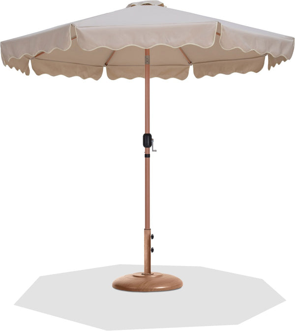 Meridian Furniture Amalfi Resort Style Polyester Canopy Patio Umbrella with Teak Pole and Base Set 55017Beige-BT