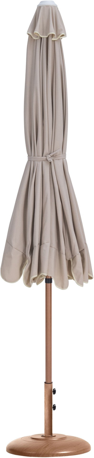 Meridian Furniture Amalfi Resort Style Polyester Canopy Patio Umbrella with Teak Pole and Base Set 55017Beige-BT