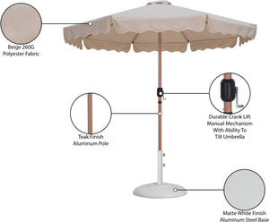 Meridian Furniture Amalfi Resort Style Patio Umbrella Set with Teak Pole and Uv Resistant Canopy 55017Beige-BW