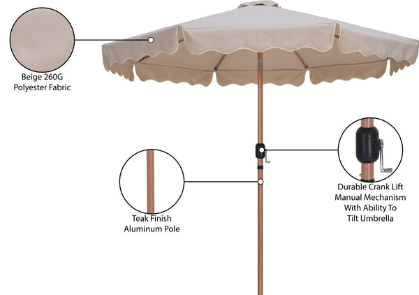Meridian Furniture Amalfi Resort Style Outdoor Patio Umbrella Uv Resistant Polyester Canopy with Aluminum Pole Beige Style 1 55017Beige-U