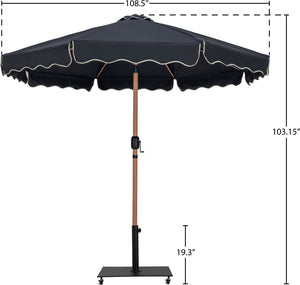 Meridian Furniture Amalfi Resort Style Outdoor Patio Umbrella with Teak Pole and Matte Black Base 55017Black-AB