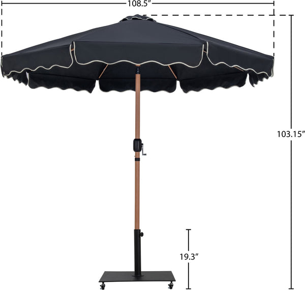 Meridian Furniture Amalfi Resort Style Outdoor Patio Umbrella with Teak Pole and Matte Black Base 55017Black-AB