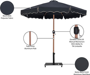 Meridian Furniture Amalfi Resort Style Outdoor Patio Umbrella with Teak Pole and Matte Black Base 55017Black-AB