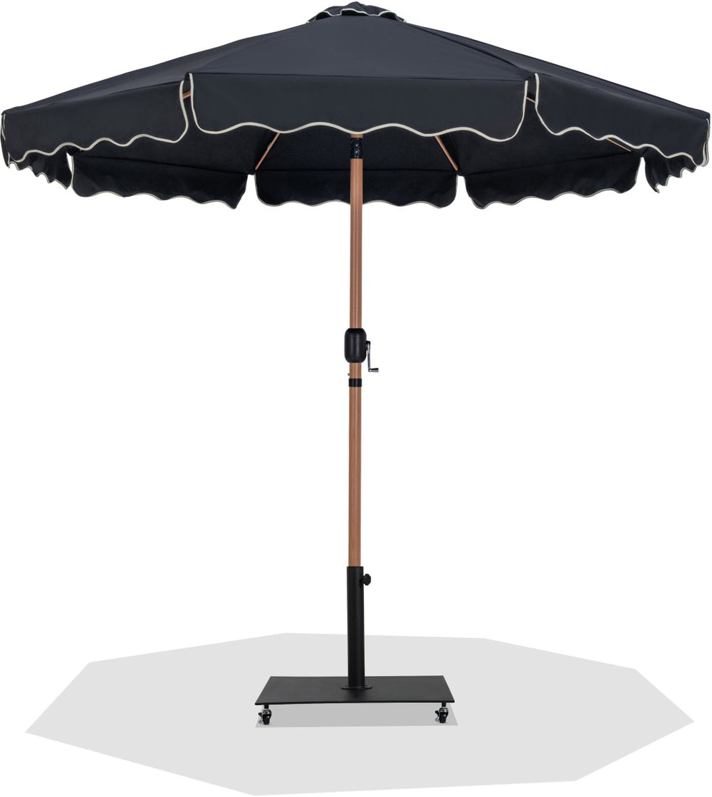 Meridian Furniture Amalfi Resort Style Outdoor Patio Umbrella with Teak Pole and Matte Black Base 55017Black-AB