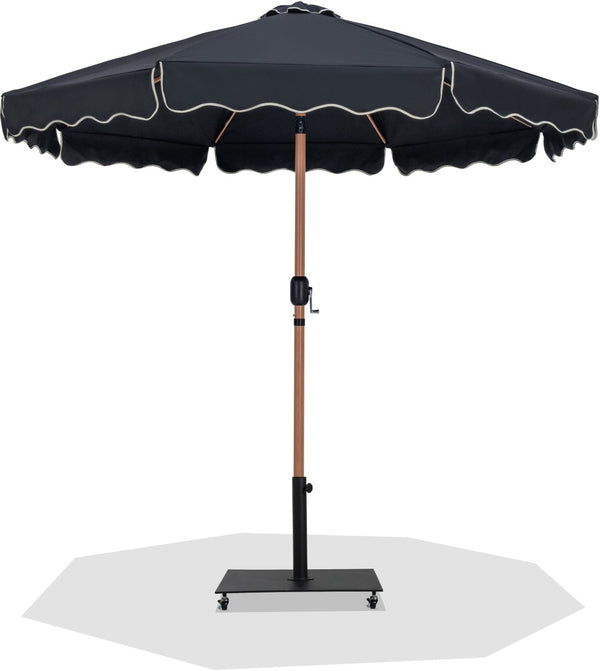 Meridian Furniture Amalfi Resort Style Outdoor Patio Umbrella with Teak Pole and Matte Black Base 55017Black-AB