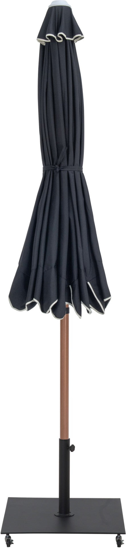 Meridian Furniture Amalfi Resort Style Outdoor Patio Umbrella with Teak Pole and Matte Black Base 55017Black-AB