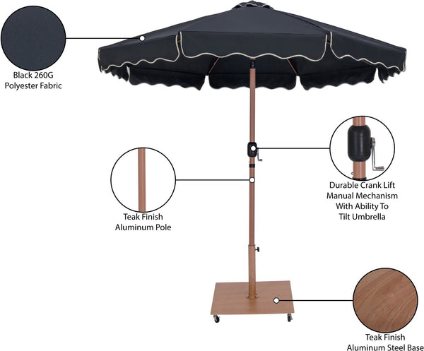 Meridian Furniture Amalfi Outdoor Patio Umbrella with Rolling Base Weather Resistant Resort Style 55017Black-AT