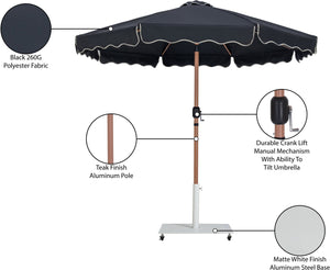 Meridian Furniture Amalfi Cantilever Patio Umbrella Set with Teak Pole and Weather Resistant Canopy 55017Black-AW